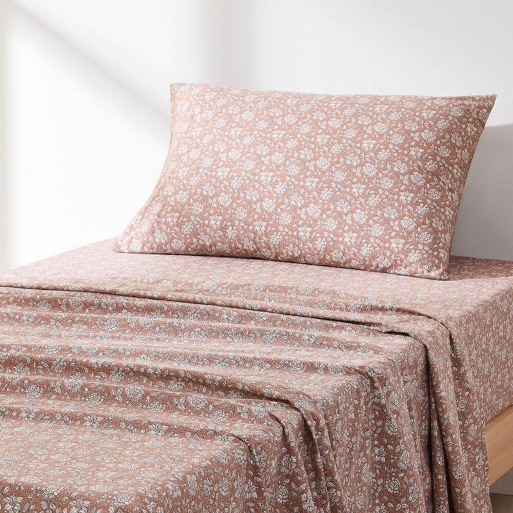 Lush Decor - Lush Décor Twin 3pc Zara Floral Block Cotton Sheet Terracotta